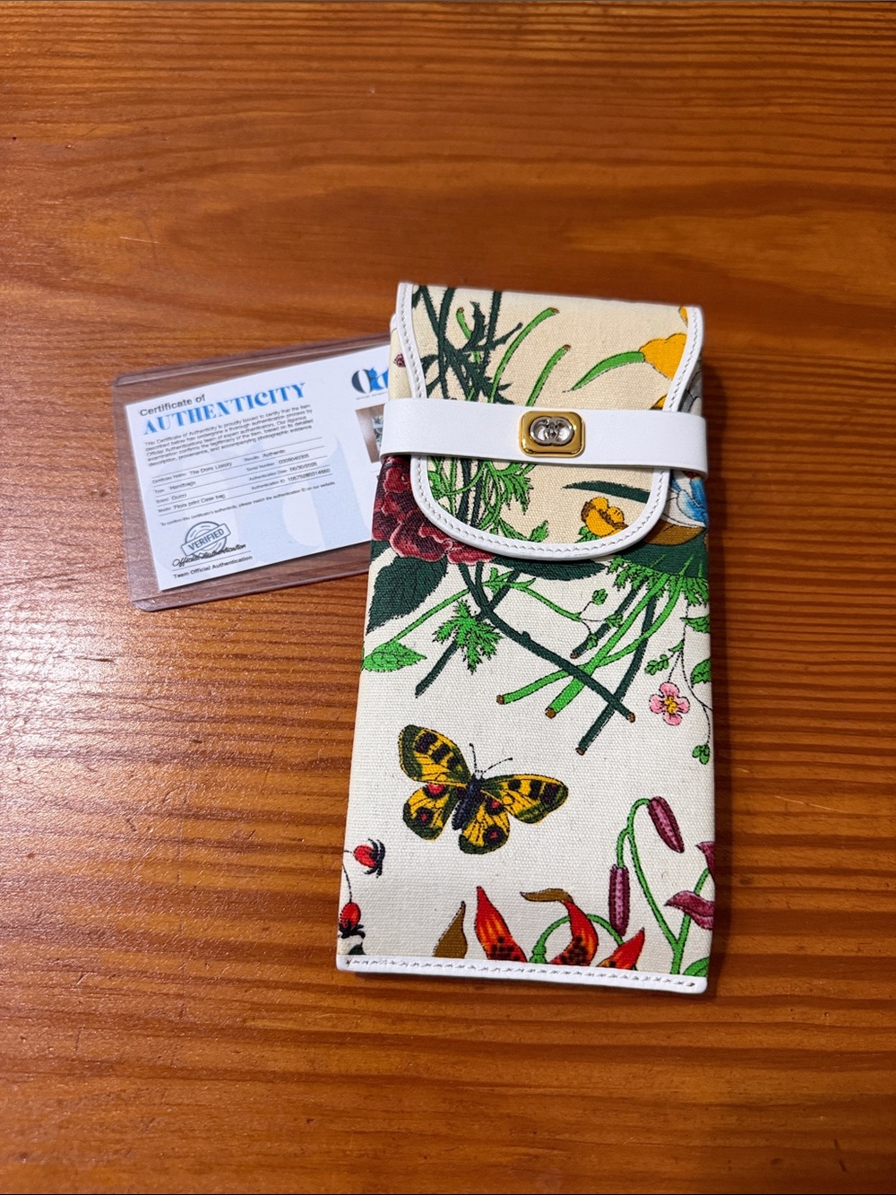 Gucci Floral & Butterfly Canvas Phone Case with White Trim, VINTAGE